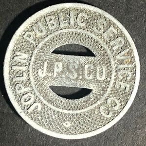 Scarce Joplin Public Service Co. J.P.S. Co  G/F Fare Zinc Transit Token 22mm